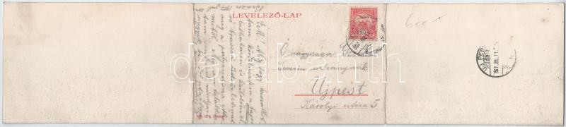 1907 Brassó, Kronstadt, Brasov; 3-részes kihajtható panorámalap a zsinagógával / 3-tiled folding panoramacard with synagogue (hajtásnál szakadt / torn at fold) - Image 2