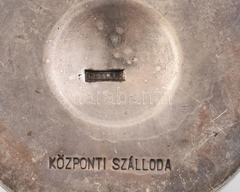 cca 1900-1910 össz. 2 db alpakka üvegbetét nélküli pohártartó kehely: Zombor, Vadászkürt kávéház, Szandrik, jelzett. m: 13 cm és Szeged, Központi Szálloda, Hacker, jelzett, m: 15 cm, mindkettő kopásnyomokkal - Image 3