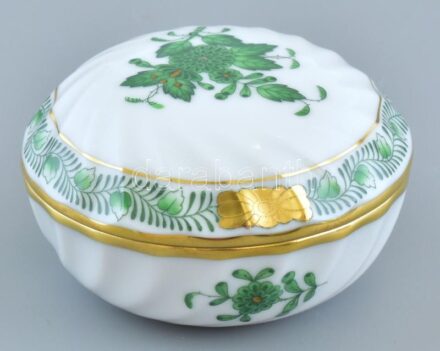 Herendi Apponyi mintás bonbonier, bonbonniere, . Kézzel festett, jelzett, hibátlan, díszdobozban. d: 7 cm