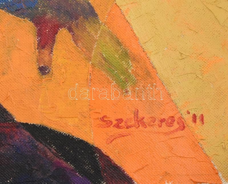 Szekeres József (1944-): Női akt. Olaj, vászon. Vakráma nélkül, feltekerve. 31,5×74 cm - Image 2