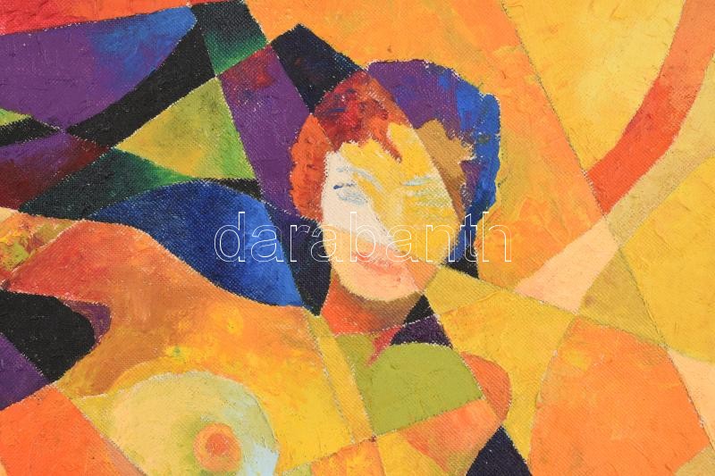 Szekeres József (1944-): Női akt. Olaj, vászon. Vakráma nélkül, feltekerve. 31,5×74 cm - Image 3