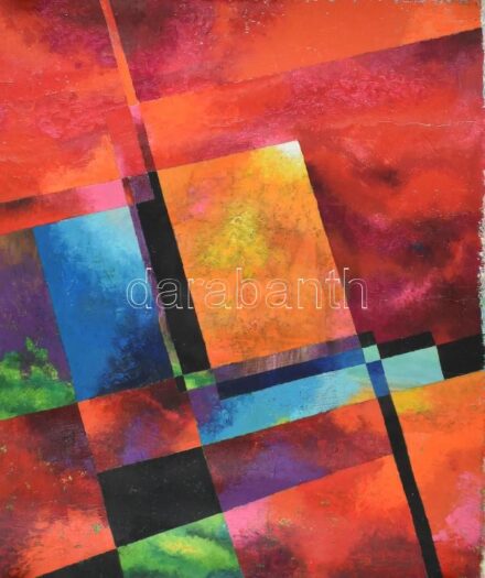 Szekeres József (1944-): Kompozíció. Olaj, vászon. Vakráma nélkül, feltekerve. 56×65 cm