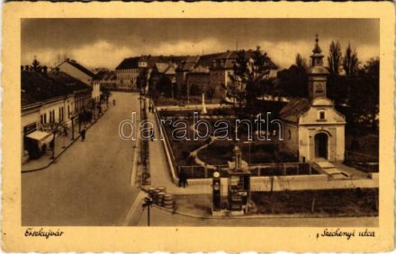 1942 Érsekújvár, Nové Zámky; Széchenyi utca, benzinkút / street view, gas station (EK)