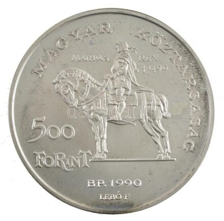1990. 500Ft Ag 'Mátyás király / Beatrix' műanyag dísztokban T:BU patina Adamo EM113