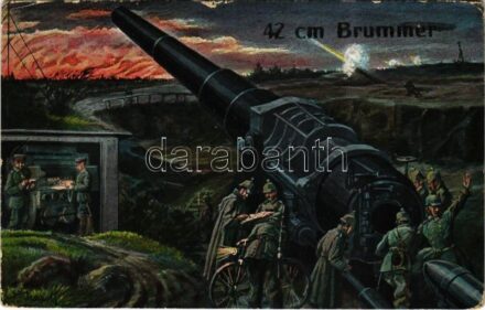 1916 42 cm Brummer / WWI K.u.K. German military art postcard. L&P 1707. + 'K.u.K. Inf. Regmt. No. 101. I. Feldkompagnie' (EK)