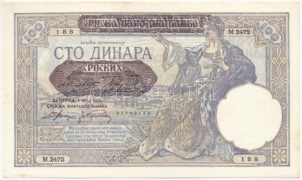 Szerbia / Német megszállás 1941. 100D T:I,I- Serbia / German Occupation 1941. 100 Dinara C:UNC,AU Krause#23