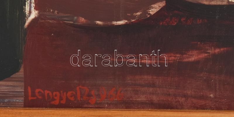 Lengyel Zsolt (1936- ): Halas csendélet, 1966. Olaj, farost. Jelzett. Hátoldalán autográf felirattal. Fa keretben. 60x80cm - Image 2