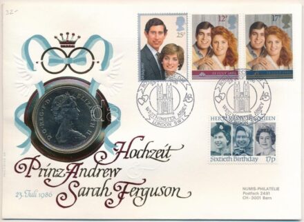 Nagy-Britannia 1980. 25p Cu-Ni 'Erzsébet anyakirályné 80. születésnapja' érmés borítékban, bélyeggel és bélyegzéssel T:1,1- Great Britain 1980. 25 Pence Cu-Ni '80th birthday of Queen Elizabeth the Queen Mother' in coin envelope with
