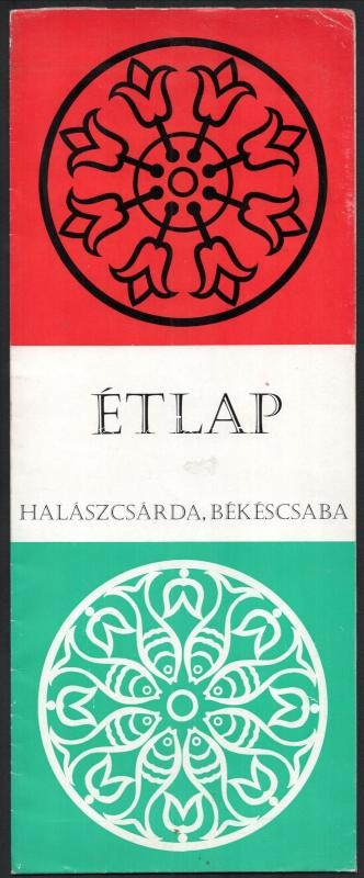 1974 Békéscsaba, Halászcsárda étlapja