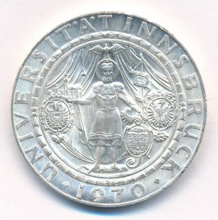 Ausztria 1970. 50Sch Ag '300 éves az Innsbrucki Egyetem' T:1- Austria 1970. 50 Schilling '300th Anniversary - Innsbruck University' C:AU Krause KM#2908