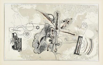 Lengyel Zsolt (1936- ): 123456... (cím nélkül), 1970. Vegyes technika, papír. Jelzett. Kissé foltos. Paszpartuban. 36x60cm