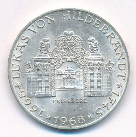 Ausztria 1968. 25Sch Ag '300 éve született von Hildebrandt' T:1- Austria 1968. 25 Schilling Ag '300th Anniversary of the Birth of von Hildebrandt' C:AU Krause KM#2903