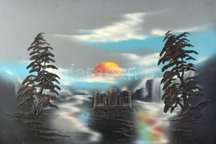 Jelzés nélkül: Naplemente. Vegyes technika, farost, sérült. 61x91 cm