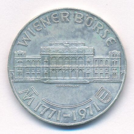 Ausztria 1971. 25Sch Ag '200 éves a Bécsi Tőzsde' T:1- patina Austria 1971. 25 Schilling Ag '200th Anniversary of the Vienna Exchange' C:AU patina Krause KM#2910