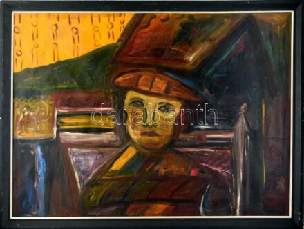 Amos jelzéssel: Portré. Olaj, vászon, javított. Kissé sérült fa keretben. 74,5x101 cm KIZÁRÓLAG SZEMÉLYES ÁTVÉTEL, NEM POSTÁZZUK! / ONLY PERSONAL COLLECTION AT OUR OFFICE.