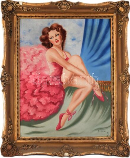 Olvashatatlan jelzéssel: Balerina. Olaj, vászon. Dekoratív, sérült fa keretben. 80x61,5 cm