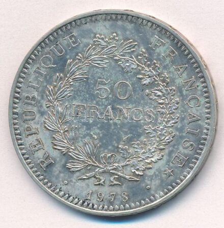 Franciaország 1978. 50Fr Ag 'Herkules csoport' T:1-,2 patina France 1978. 50 Francs Ag 'Hercules group' C:AU,XF patina Krause KM#820.1
