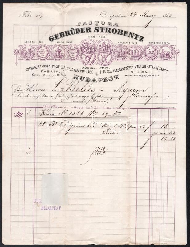 cca 1880 3 db klf fejléces számla.