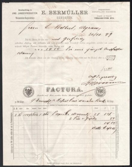 cca 1880 3 db klf fejléces számla.
