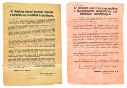 1945 Az Ideiglenes Nemzeti Kormány két hirdetmény plakátja a közbiztonságról és a közalkalmazottakról. 30x40 cm
