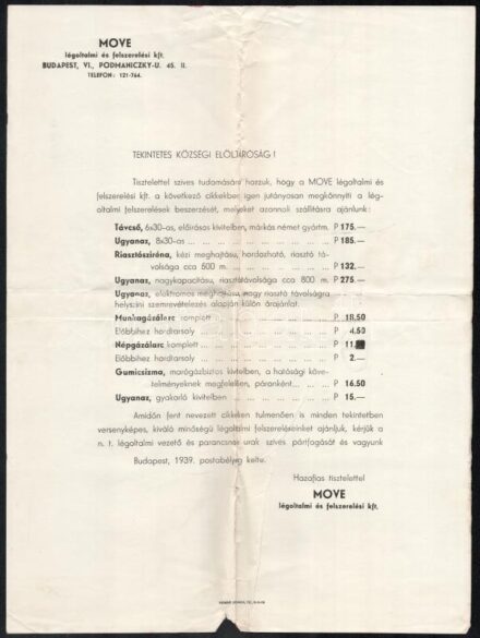 1939 Move légoltalmi kft reklám levelezőlapja