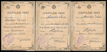 1896 3 db karikadobáló és planétahúzó mutatványos igazolási jegye