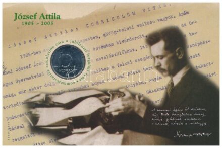 2005. 10Ft Cu-Ni 'József Attila' sorszámozott emléklapon, '02693' sorszámmal T:1