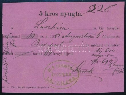 1884 Lacháza, távirdai nyugta 5kr