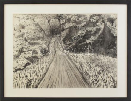 Kósa jelzéssel: Út a végtelenbe. Szén, papír. Üvegezett fa keretben. 37x49,5 cm