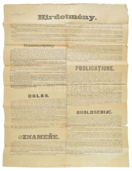 1916 Behívási hirdetmény a monarchia összes nyelvén 90x64 cm