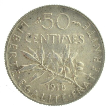 Franciaország 1918. 50c Ag T:2 France 1918. 50 Centimes Ag C:XF Krause KM#854
