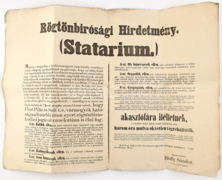 1866 Statáriumot bejelentő nagy alakú hirdetmény 72x53 cm