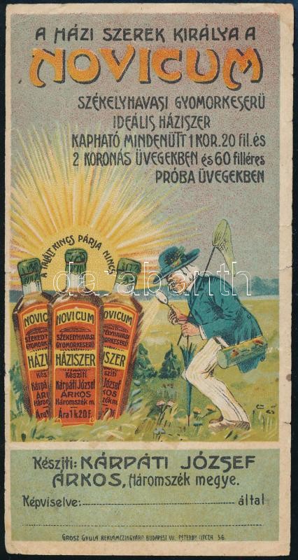 Novicum székelyhavasi gyomorkeserű számolócédula
