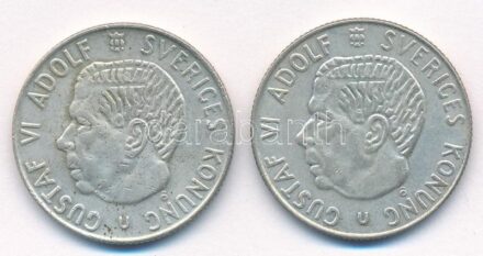 Svédország 1964-1967. 1K Ag 'VI. Gusztáv Adolf' (2xklf) T:2-,3 patina, ph. Sweden 1964-1967. 1 Krona Ag 'Gustaf VI Adolf' (2xdiff) C:VF,F patina, edge error Krause KM#826