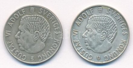 Svédország 1956-1967. 1K Ag 'VI. Gusztáv Adolf' (2xklf) T:2-3 patina Sweden 1956-1967. 1 Krona Ag 'Gustaf VI Adolf' (2xdiff) C:XF-F patina Krause KM#826