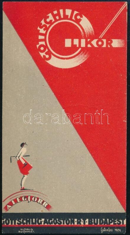 1924 Gottschlig Likőr számolócédula, Galambos grafikája