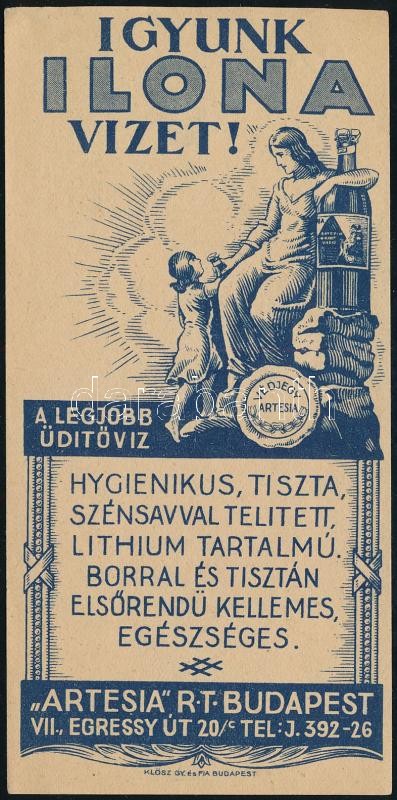 'Igyunk Ilona vizet' Artesia Rt. Budapest számolócédula
