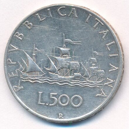 Olaszország 1958R 500L Ag 'Kolumbusz hajói' T:2- Italy 1958R 500 Lire Ag 'Columbus' ships' C:VF Krause KM#98