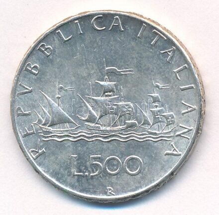 Olaszország 1964R 500L Ag 'Kolumbusz hajói' T:1-,2 Italy 1964R 500 Lire Ag 'Columbus' ships' C:AU,XF Krause KM#98
