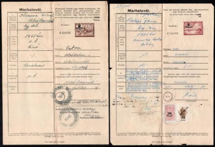 cca 1943 6 db marhalével felülnyomott bélyegekkel