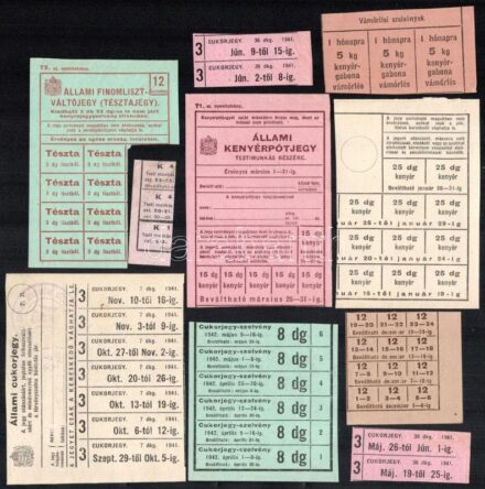 cca 1940 Étkezési és élelmiszer jegyek