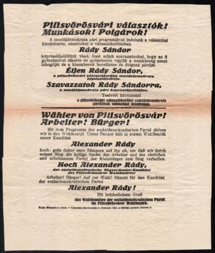 cca 1920 Pilisvörösvár szociáldemokrata párt választási plakát 31x26 cm