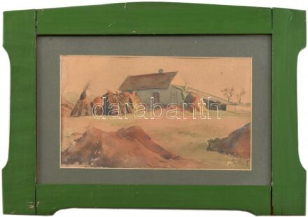 Balla B jelzéssel: Tanya. Akvarell, papír. Üvegezett fa keretben. 14,5x23,5 cm