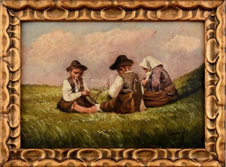 Jokubetz I. jelzéssel: Játszó gyermekek. Olaj, fa. Régi szecessziós fakeretben. 25x35cm