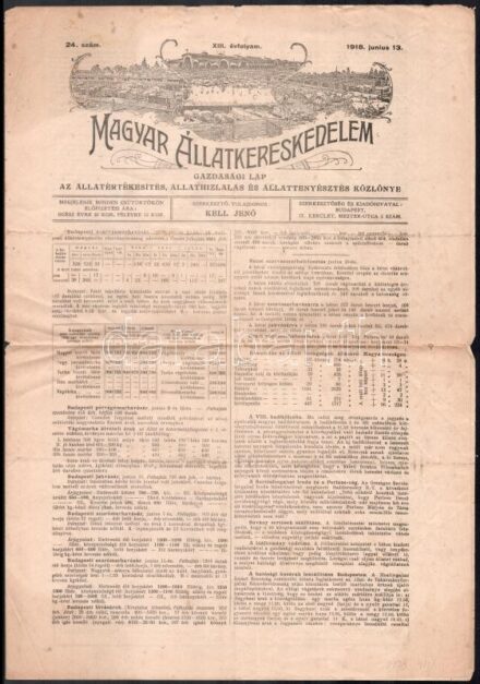 1918 Magyar Állatkereskedelem gazdasági lap XIII. évfolyam 24. szám, 4p