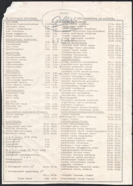 1967-1968 Hotel Gellért étlapja, 3 db
