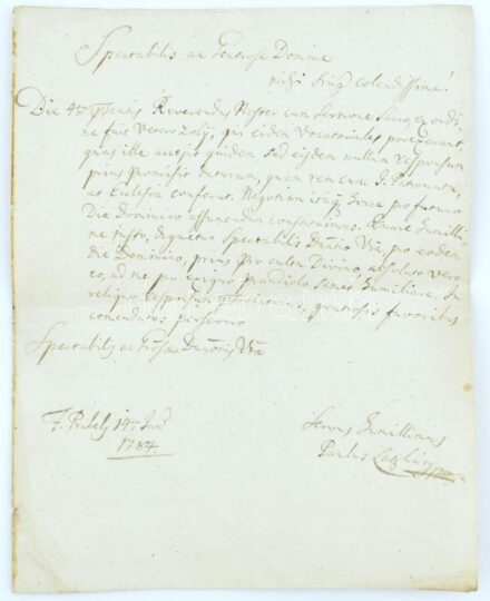 1784. Levél Tihanyba Feslőpribélyről Lacházy Pál aláírással