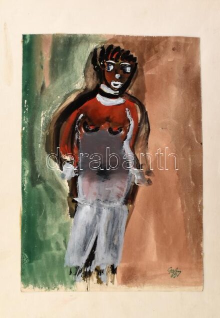 Gábor Marianne (1917-2014): Fekete lány, 1969. Vegyes technika, papír, papírra kasírozva. Jelzett. 27x19 cm