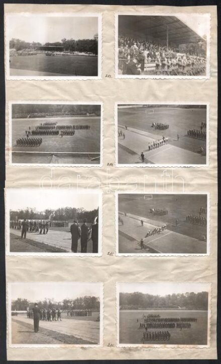 Debreceni katonai és sportünnepély, 8 db papírlapra ragasztott fotó, 6×9 cm