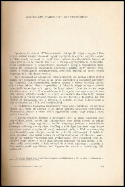 cca 1935 Esztergom város 1777. évi felmérése, a város lakóinak telek szerinti névlistájával és hozzá tartozó térképpel, különnyomat, jó állapotban, 25p